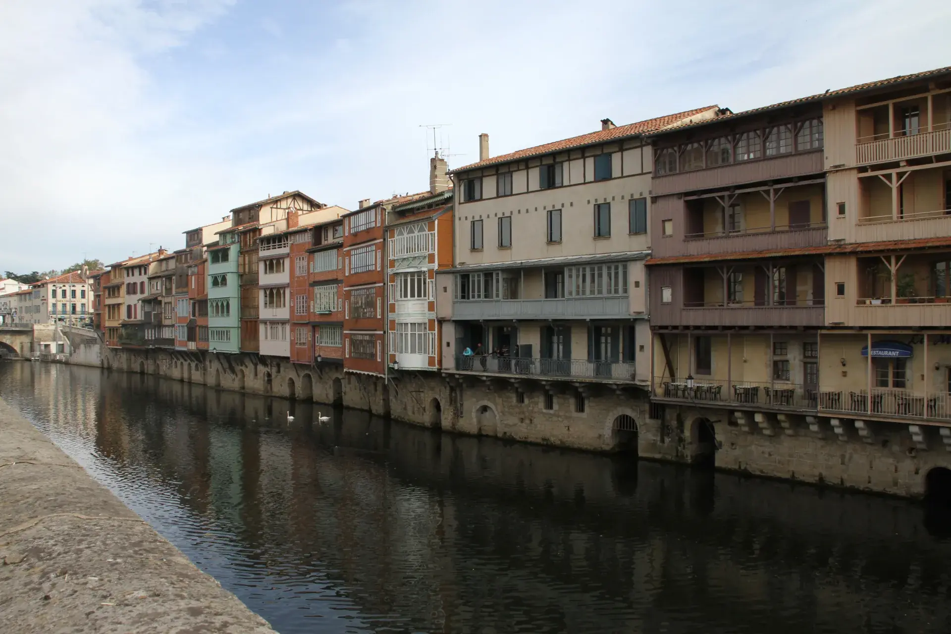 The colourful old houses along the Agout river in Castres