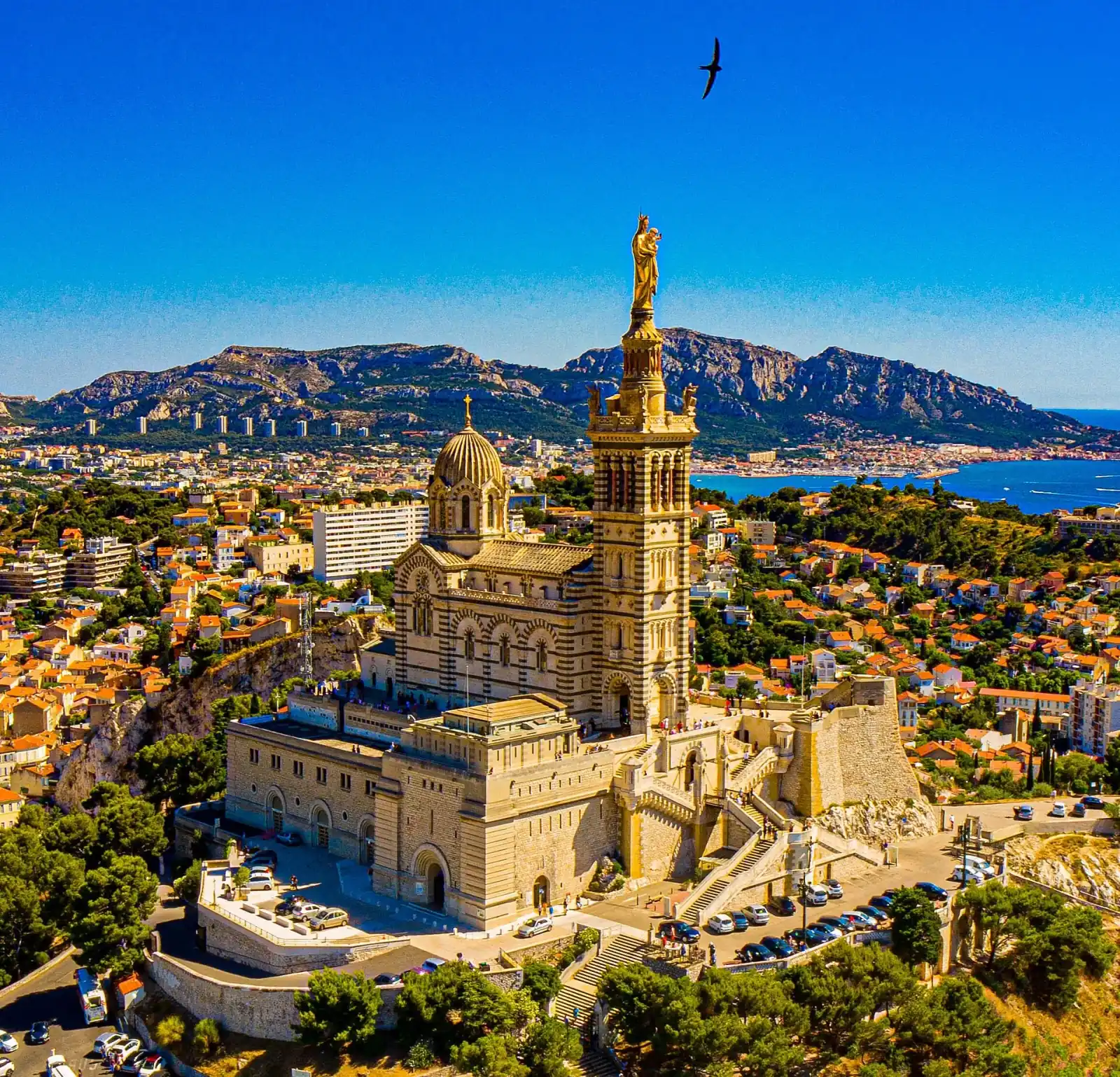 Aerial view of Marseille and its Old Port from Notre-Dame de la Garde